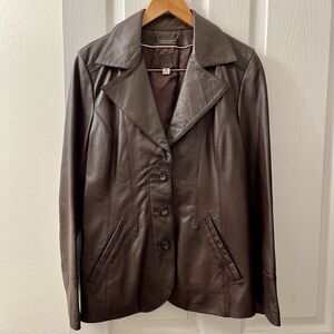Vtg Wilsons Leather Women M Jacket Chocolate Brown Fitted 3 Button Pockets Lined